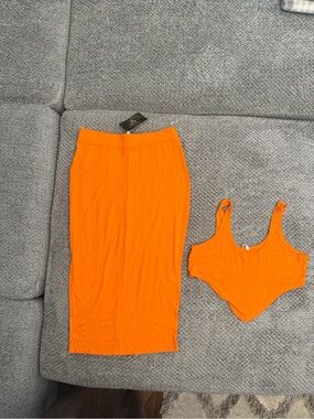 Ribbed Orange Bandeau Two-Piece Set - Women's Intimates